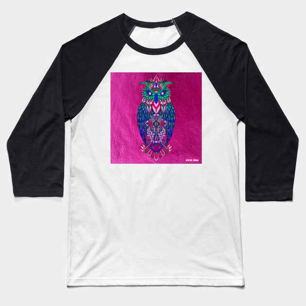 the magical owl in mandala in line art wallpaper ecopop Baseball T-Shirt by jorge_lebeau